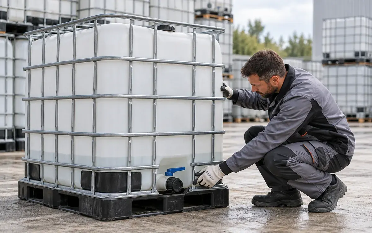 Pregled ventila polovnog IBC kontejnera pre razvrstavanja po klasi